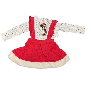 Disney‎ Baby Minnie Mouse Long Sleeve Top SkirtOutfit Red White Polka Dot 24M